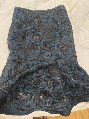 Yigal Azrouel Blue Black Textured Floral Flounce Mini Skirt Size 4